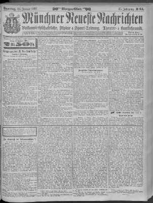 Münchner neueste Nachrichten Samstag 16. Januar 1892