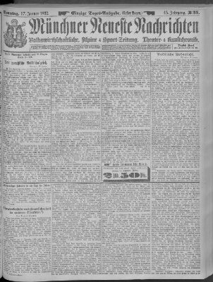 Münchner neueste Nachrichten Sonntag 17. Januar 1892