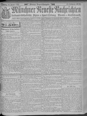 Münchner neueste Nachrichten Montag 18. Januar 1892