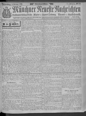 Münchner neueste Nachrichten Donnerstag 4. Februar 1892