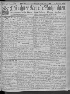 Münchner neueste Nachrichten Sonntag 7. Februar 1892