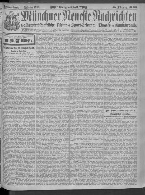 Münchner neueste Nachrichten Donnerstag 11. Februar 1892