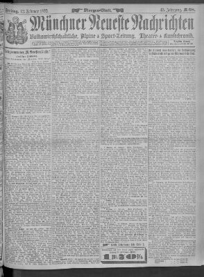 Münchner neueste Nachrichten Freitag 12. Februar 1892