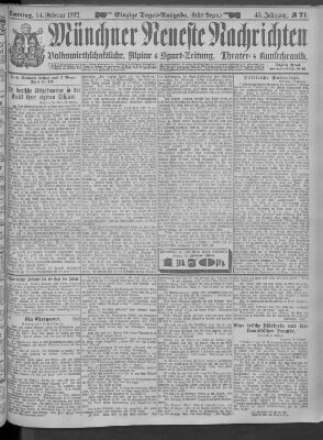 Münchner neueste Nachrichten Sonntag 14. Februar 1892