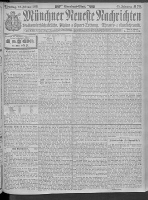 Münchner neueste Nachrichten Dienstag 16. Februar 1892