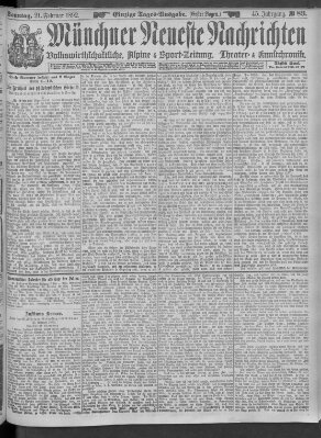 Münchner neueste Nachrichten Sonntag 21. Februar 1892