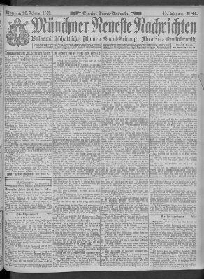 Münchner neueste Nachrichten Montag 22. Februar 1892