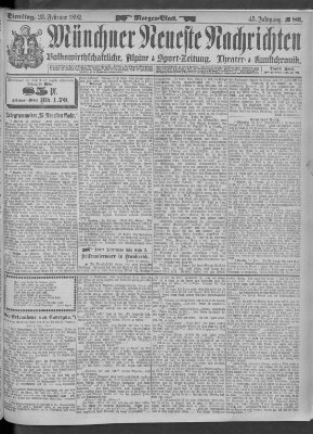 Münchner neueste Nachrichten Dienstag 23. Februar 1892