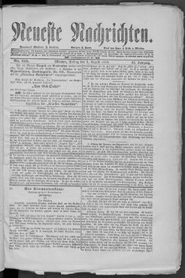 Neueste Nachrichten (Münchner neueste Nachrichten) Freitag 1. August 1879