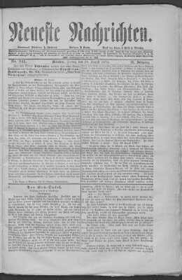 Neueste Nachrichten (Münchner neueste Nachrichten) Freitag 29. August 1879