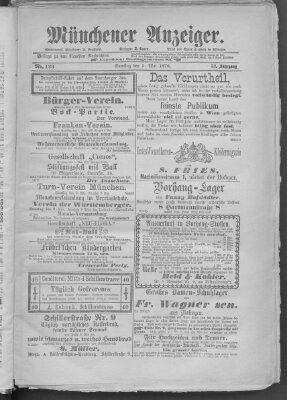 Münchener Anzeiger (Münchner neueste Nachrichten) Samstag 3. Mai 1879