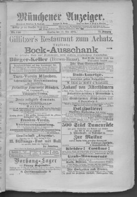 Münchener Anzeiger (Münchner neueste Nachrichten) Samstag 10. Mai 1879