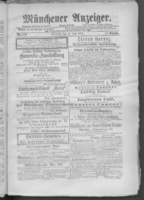 Münchener Anzeiger (Münchner neueste Nachrichten) Donnerstag 19. Juni 1879