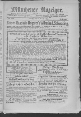 Münchener Anzeiger (Münchner neueste Nachrichten) Dienstag 26. August 1879