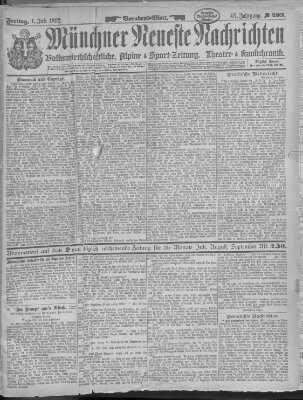 Münchner neueste Nachrichten Freitag 1. Juli 1892