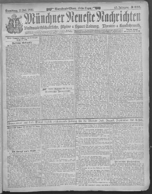 Münchner neueste Nachrichten Samstag 2. Juli 1892