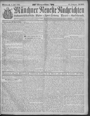 Münchner neueste Nachrichten Mittwoch 6. Juli 1892