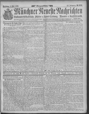 Münchner neueste Nachrichten Freitag 8. Juli 1892