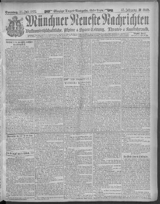 Münchner neueste Nachrichten Sonntag 31. Juli 1892