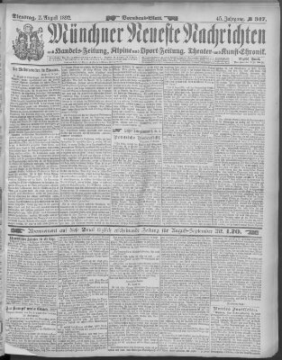 Münchner neueste Nachrichten Dienstag 2. August 1892