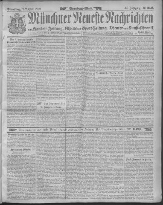 Münchner neueste Nachrichten Dienstag 9. August 1892