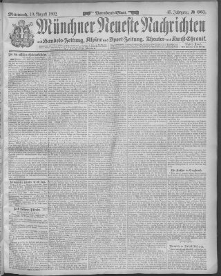 Münchner neueste Nachrichten Mittwoch 10. August 1892