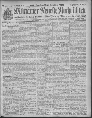 Münchner neueste Nachrichten Donnerstag 11. August 1892