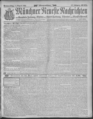 Münchner neueste Nachrichten Donnerstag 11. August 1892