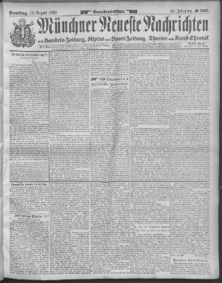 Münchner neueste Nachrichten Samstag 13. August 1892