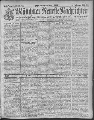 Münchner neueste Nachrichten Samstag 13. August 1892