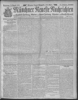 Münchner neueste Nachrichten Sonntag 14. August 1892