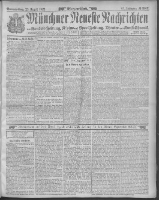 Münchner neueste Nachrichten Donnerstag 25. August 1892