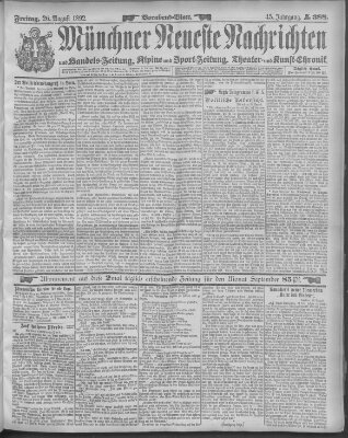 Münchner neueste Nachrichten Freitag 26. August 1892