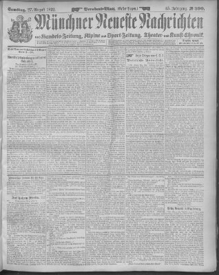 Münchner neueste Nachrichten Samstag 27. August 1892