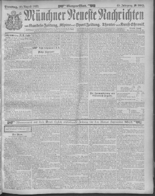 Münchner neueste Nachrichten Dienstag 30. August 1892