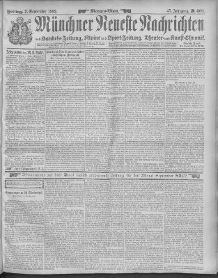 Münchner neueste Nachrichten Freitag 2. September 1892