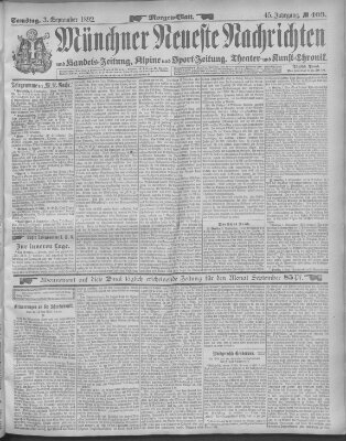 Münchner neueste Nachrichten Samstag 3. September 1892