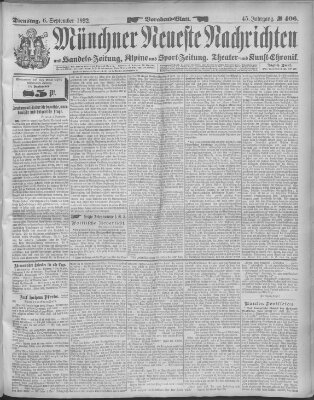 Münchner neueste Nachrichten Dienstag 6. September 1892