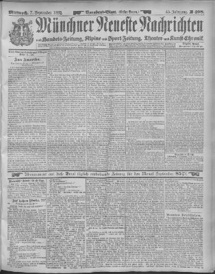 Münchner neueste Nachrichten Mittwoch 7. September 1892