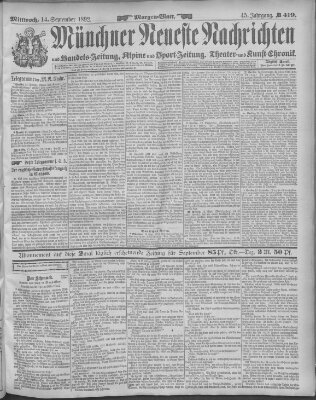 Münchner neueste Nachrichten Mittwoch 14. September 1892