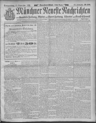 Münchner neueste Nachrichten Donnerstag 15. September 1892