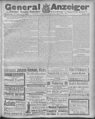 Münchner neueste Nachrichten Donnerstag 15. September 1892