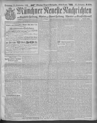 Münchner neueste Nachrichten Sonntag 18. September 1892