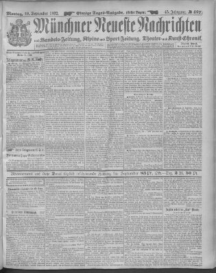 Münchner neueste Nachrichten Montag 19. September 1892