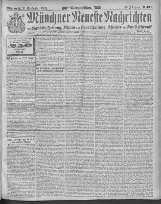 Münchner neueste Nachrichten Mittwoch 21. September 1892