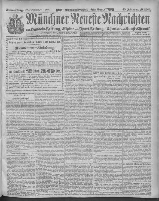 Münchner neueste Nachrichten Donnerstag 22. September 1892