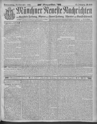 Münchner neueste Nachrichten Donnerstag 22. September 1892