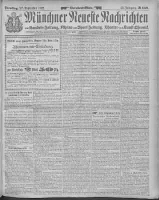 Münchner neueste Nachrichten Dienstag 27. September 1892