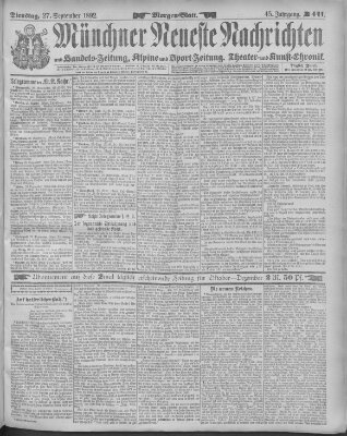 Münchner neueste Nachrichten Dienstag 27. September 1892