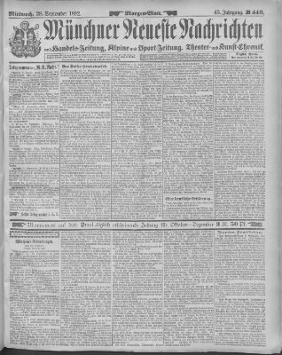 Münchner neueste Nachrichten Mittwoch 28. September 1892